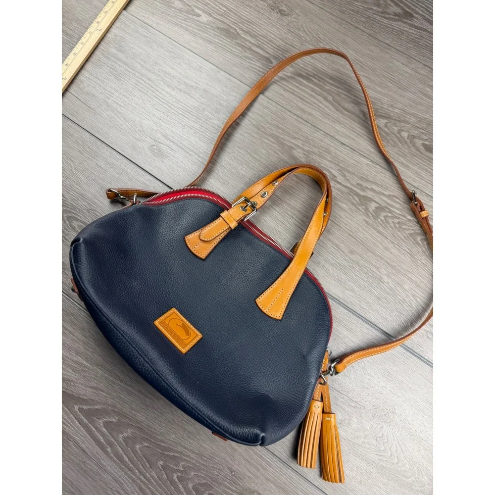 Dooney & Bourke Womens Pebble Grain Zip Zip Satchel Navy Blue Medium